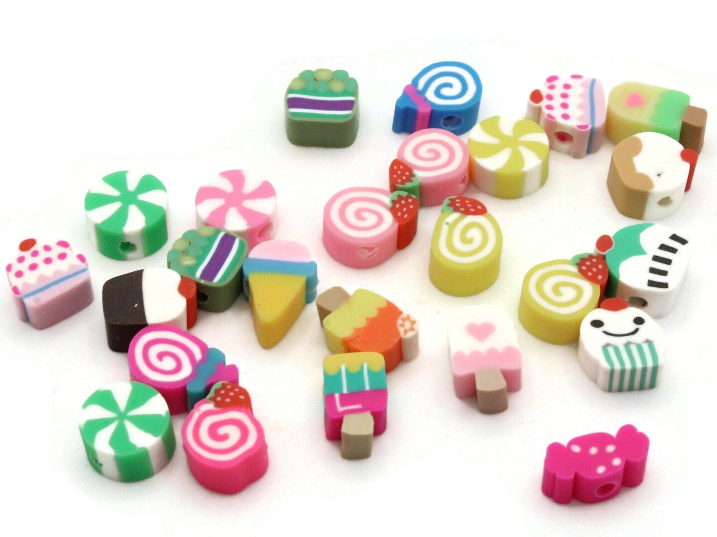 25 10mm Cupcake, Popsicle, Ice Cream and Candy Beads - Mixed Sweet Treat Clay Beads