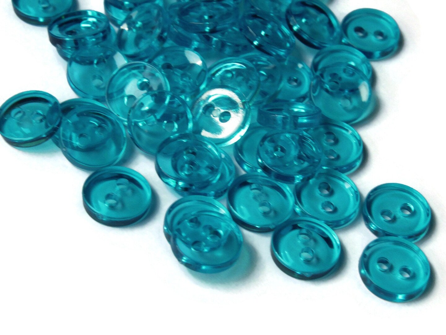 50 11mm Clear Sky Blue Flat Round Plastic Two Hole Buttons