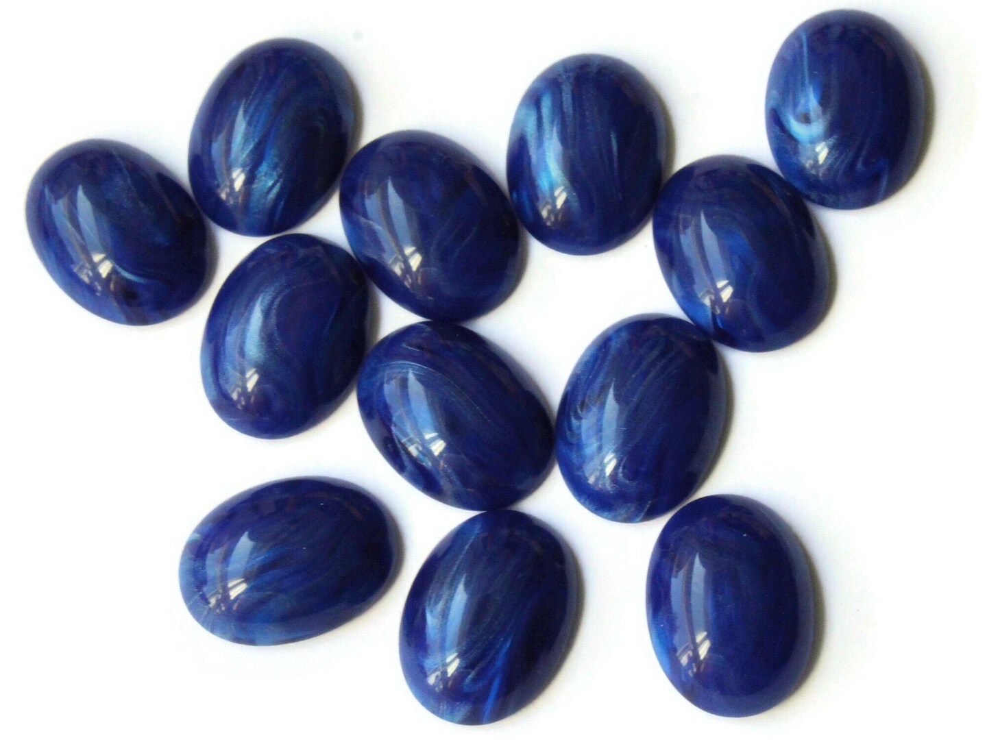 12 19mm x 14mm Blue Swirl Oval Cabochons Vintage Japanese Lucite Cabs Domed Flat Back Cabochons