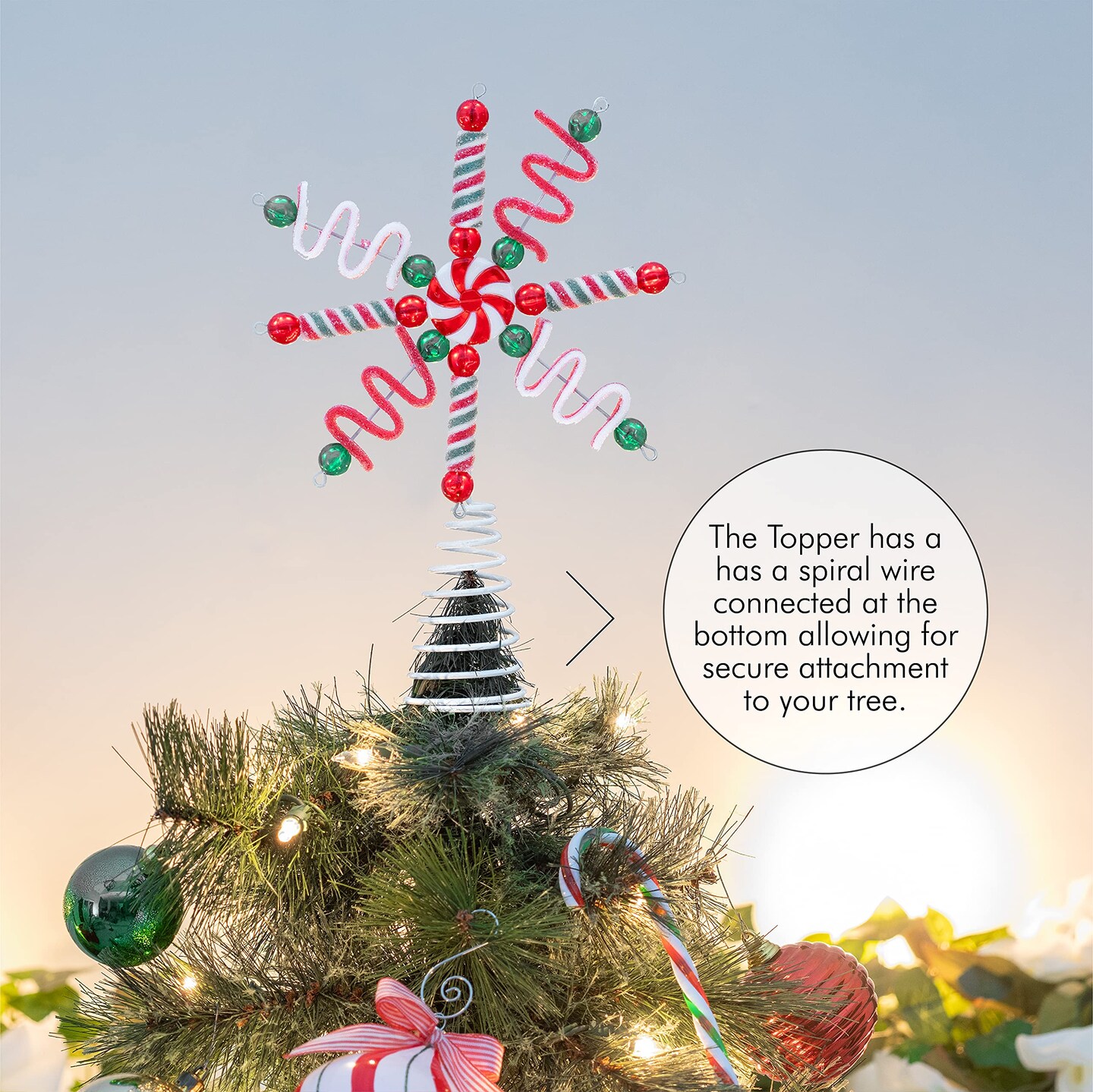 Ornativity Candy Snowflake Tree Topper - Peppermint Candy Cane Sour Belt Jelly Licorice Star Snowflakes Christmas Tree Top Decorations