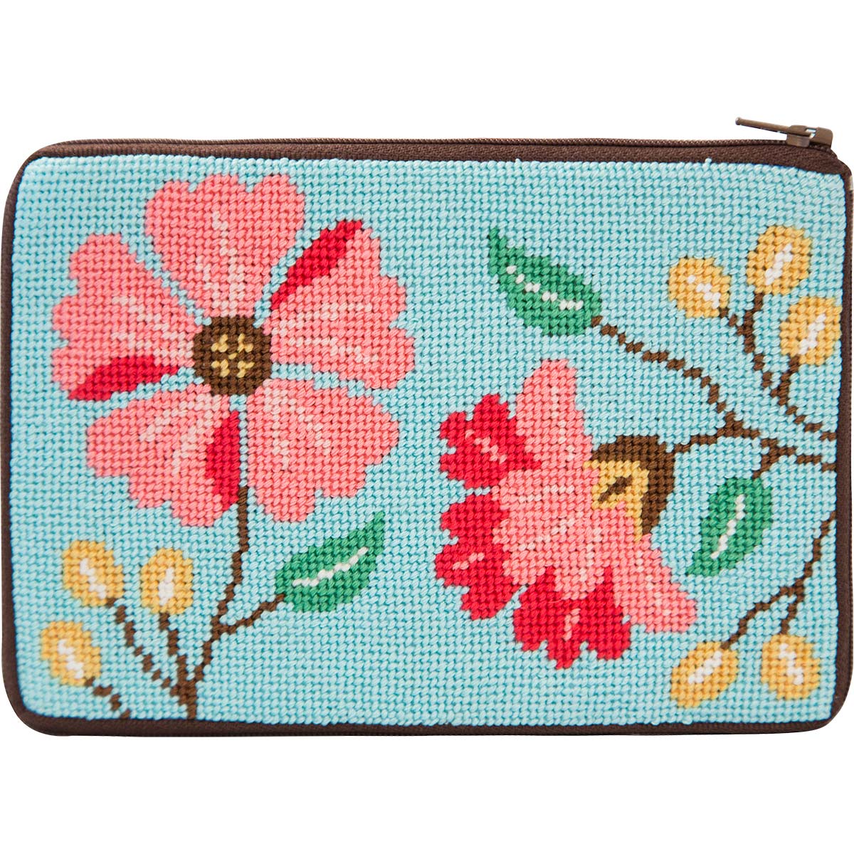 Alice Peterson Pink Flowers Stitch & Zip Purse Needlepoint Kit