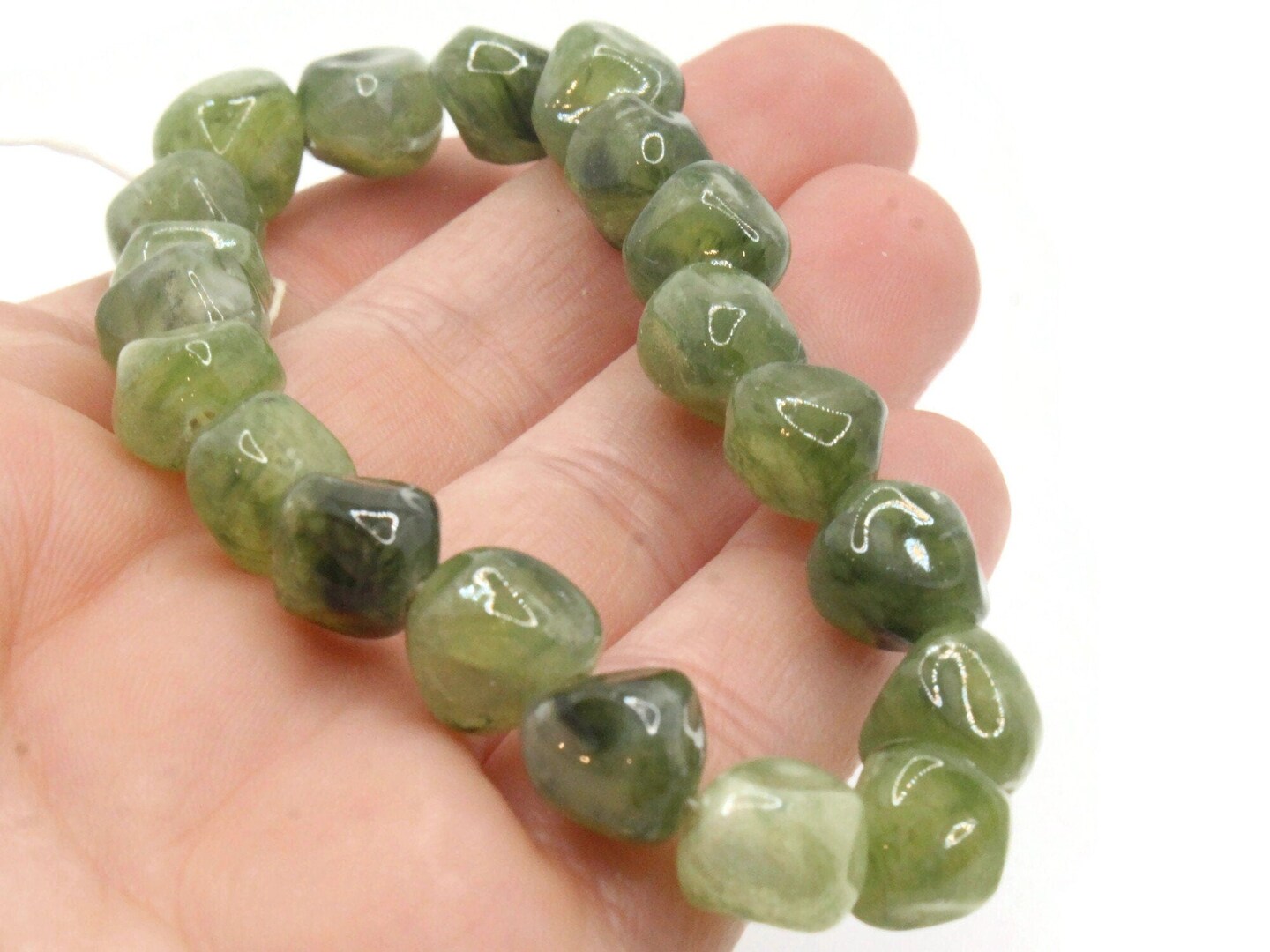 20 10mm Green Nugget Vintage Plastic Beads