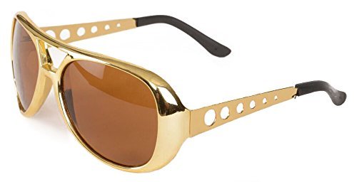 Big Mo's Toys Rockstar 50s, 60s Style Aviator Shades, Gold Celebrity Sunglasses 1 Pair