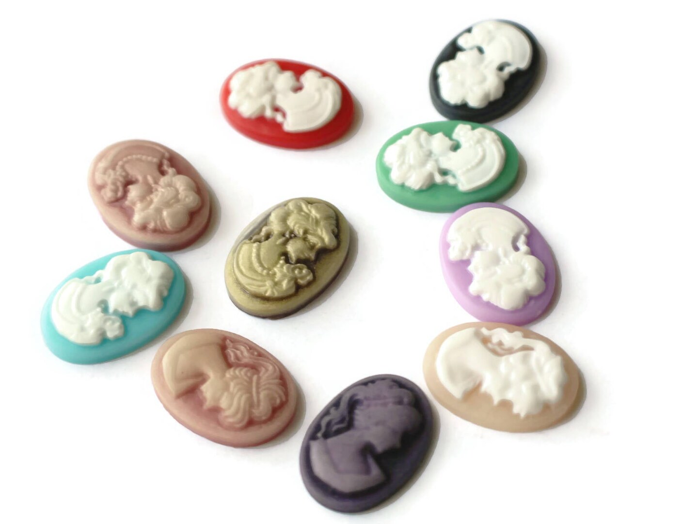 10 18x13mm Mixed Color Cameo Cabochons Woman's Face Cameo Cabs Victorian Cameo Flat Back Cabochons
