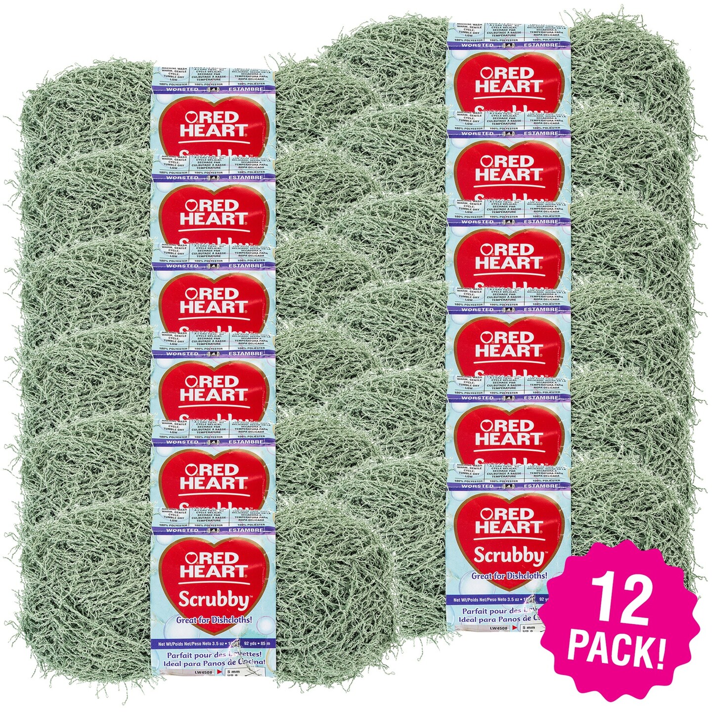 Multipack of 12 - Red Heart Scrubby Yarn-Green Tea