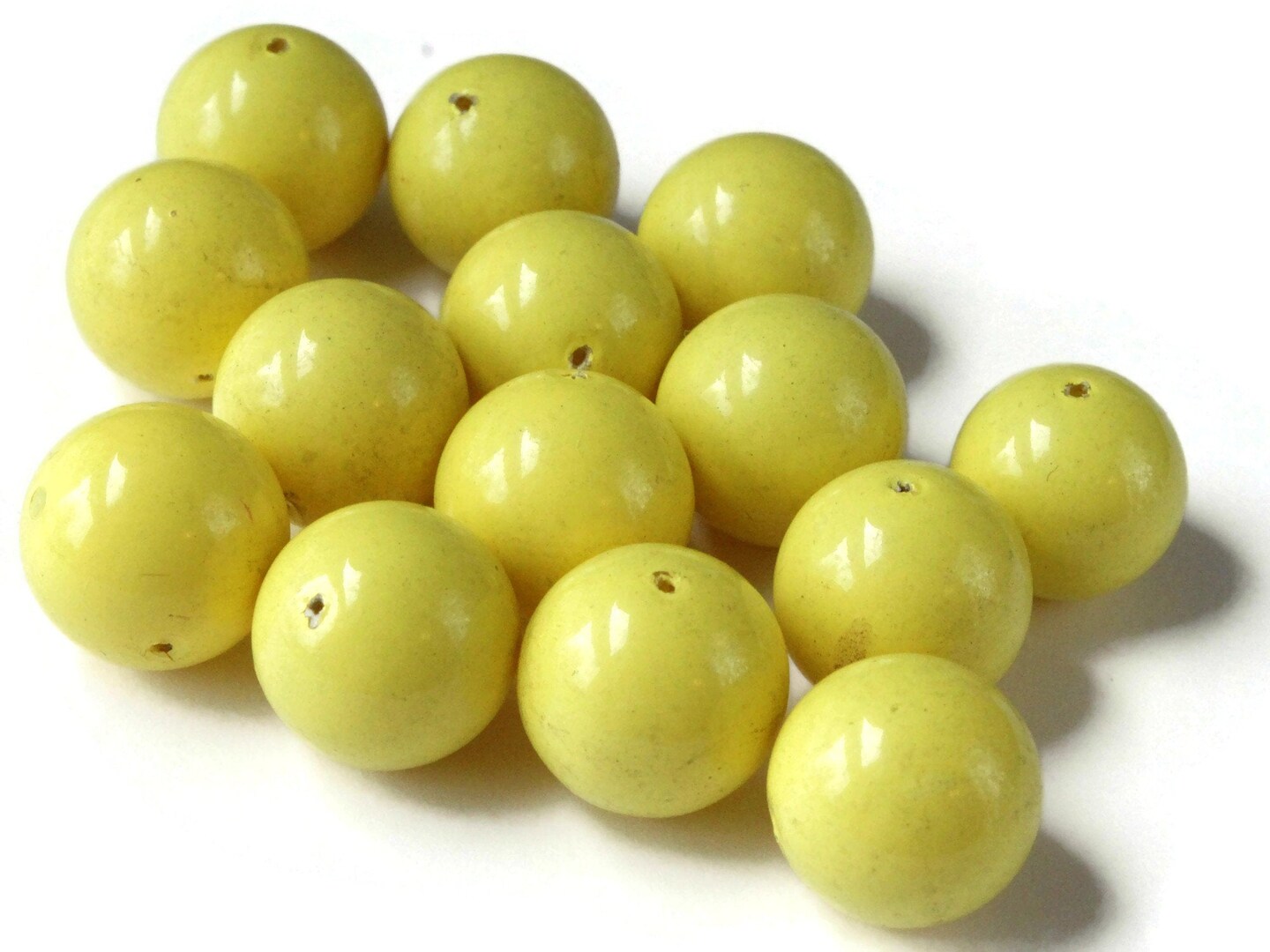 14 15mm Yellow Round Vintage Plastic Beads Loose Beads New Old Stock Beads