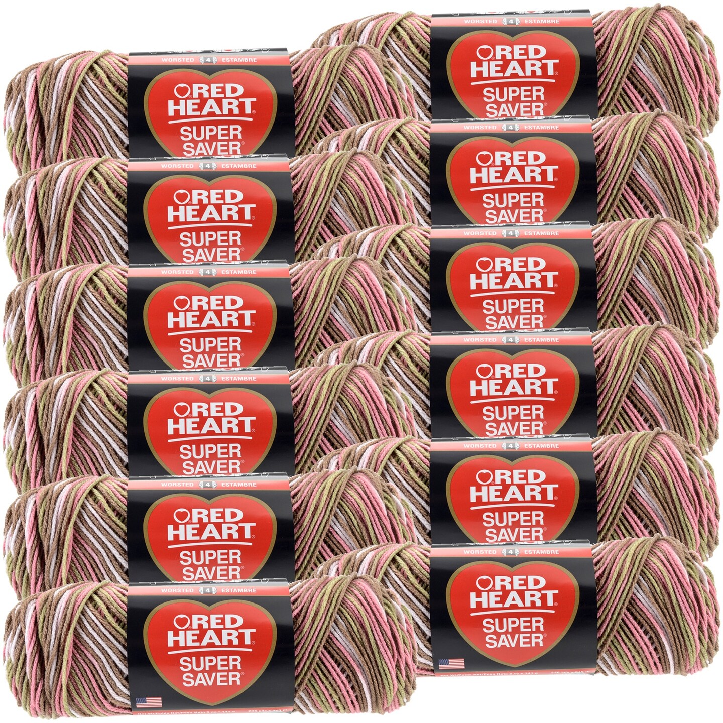 Multipack of 12 - Red Heart Super Saver Yarn-Pink Camo