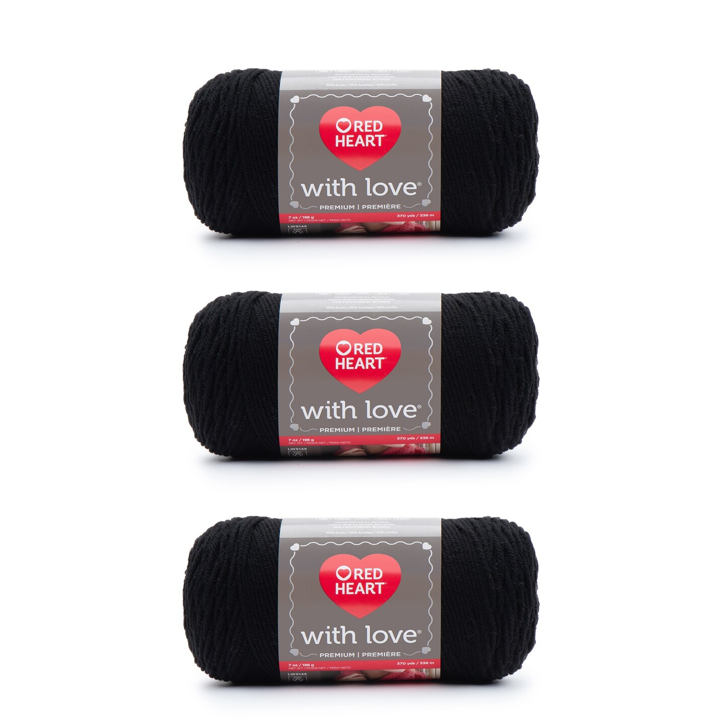 Red Heart With Love Black Yarn - 3 Pack of 198g/7oz - Acrylic - 4 Medium (Worsted) - 370 Yards - Knitting/Crochet