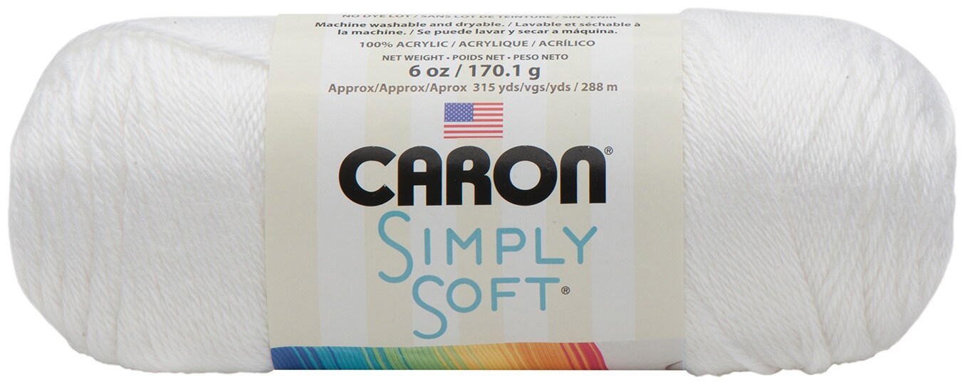  Caron White, Simply Soft Solids Yarn, Multipack of 12, 12 Pack
