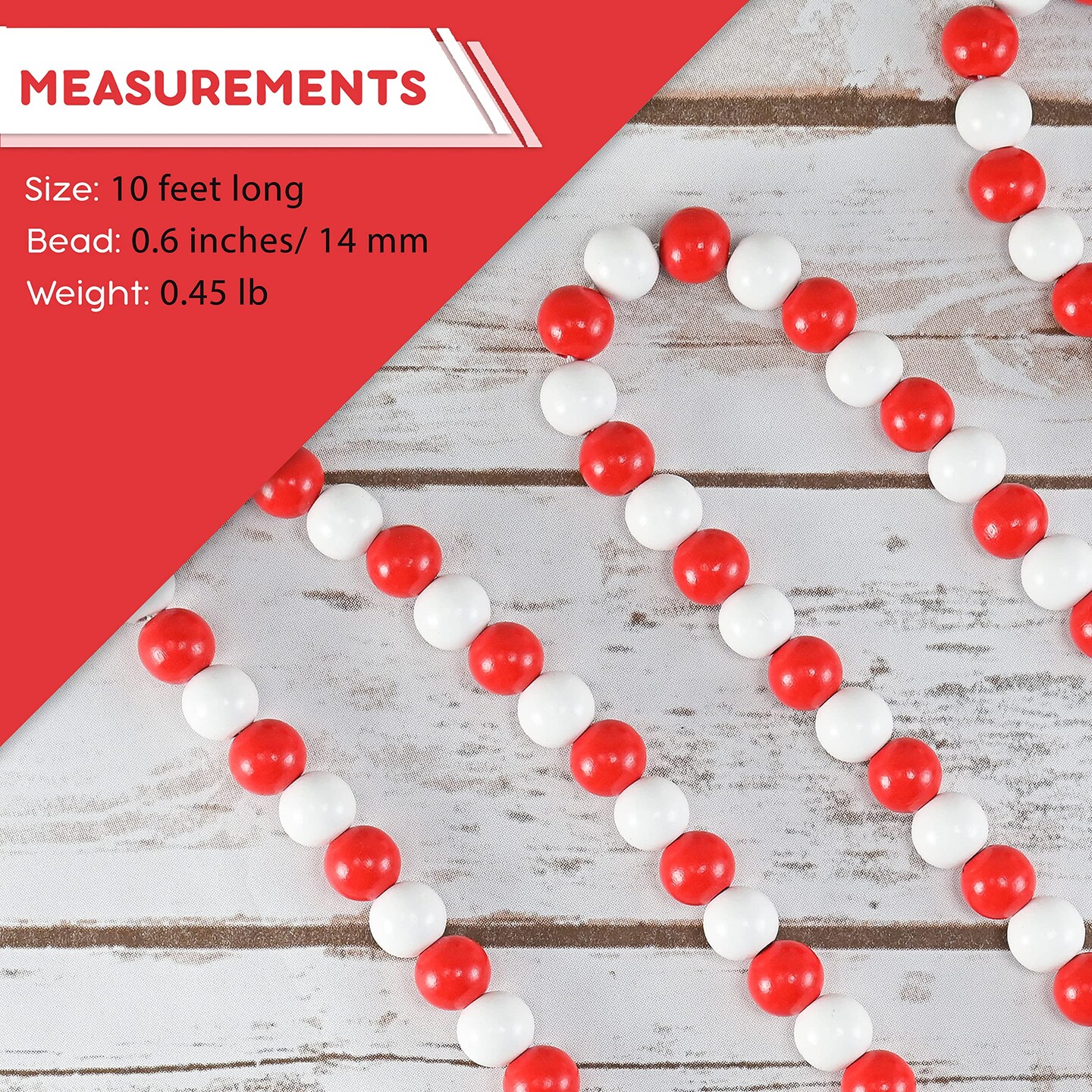 Ornativity Red and White Garland - Rustic Christmas Wooden Farmhouse Country Wood Beaded Home and Holiday Garland Tree Decorations Boho Strand of Beads