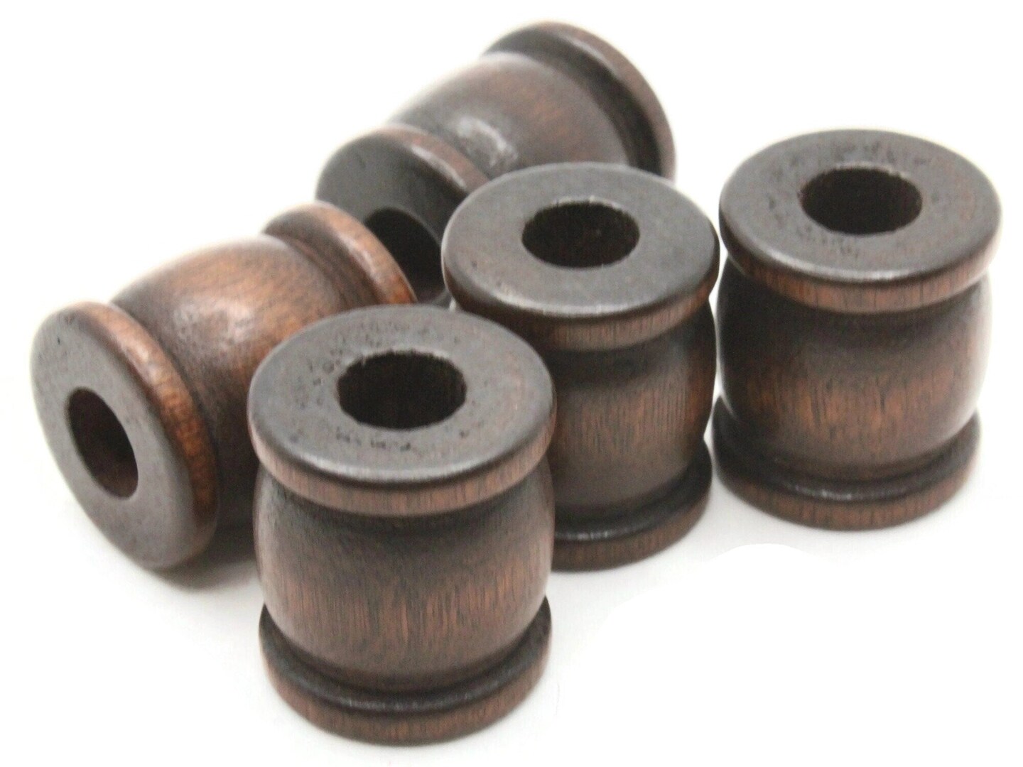 5 22mm Dark Brown Drum or Spool Large Hole Vintage Wood Beads