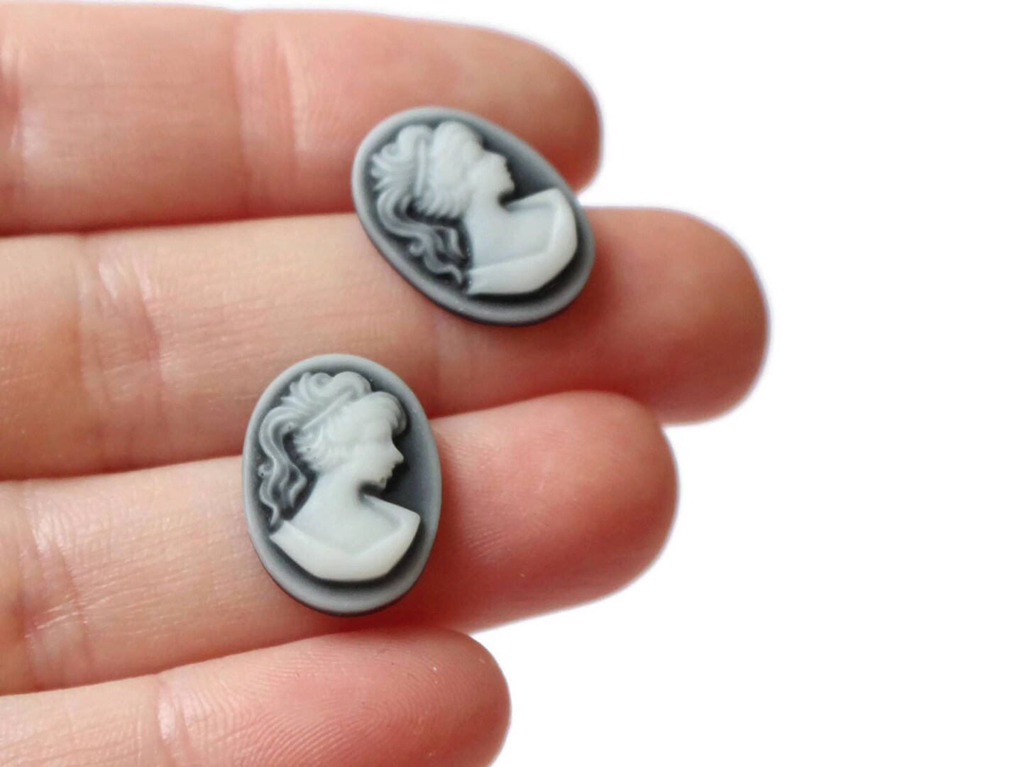 10 18x13mm Black Resin Cameo Cabochons - Greek Style Woman Face Cameo