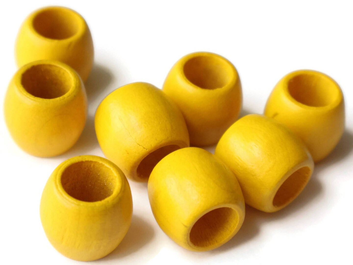 8 17mm Wooden Barrel Beads Large Hole Yellow Vintage Wood Beads