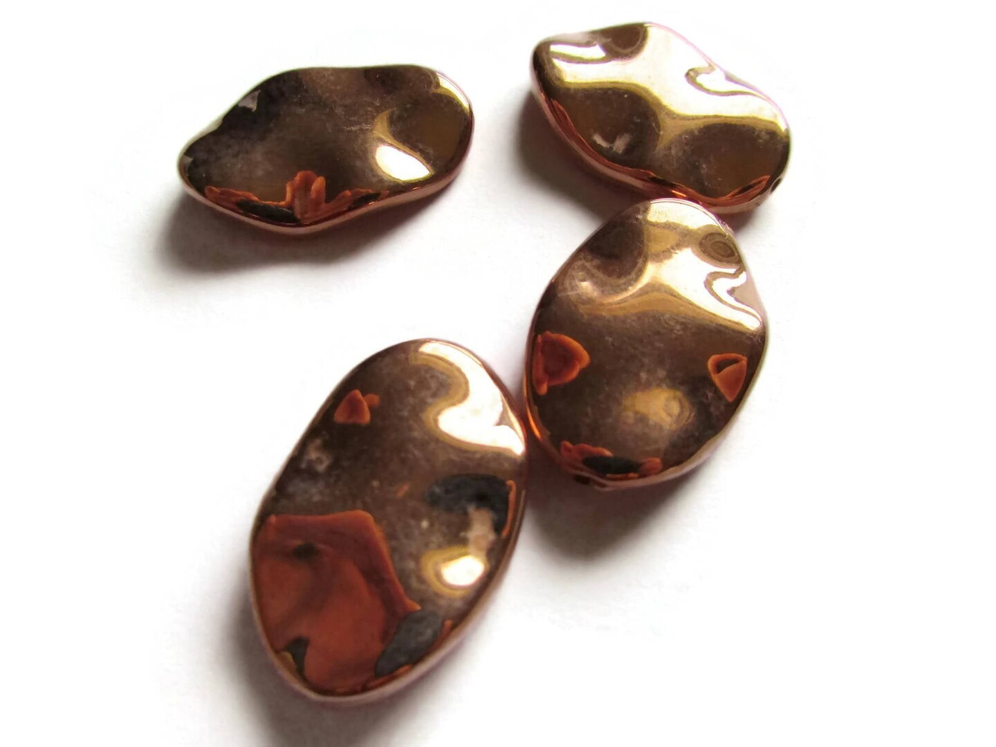4 30mm Vintage Red Copper Flat Wavy Oval Beads Copper Plated Plastic Beads