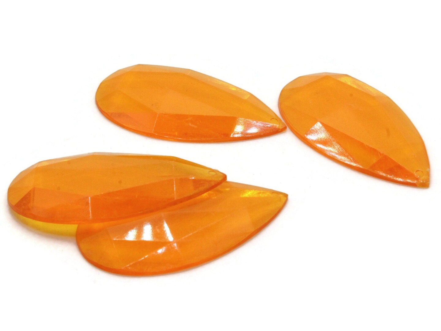 4 50mm Faceted Teardrop Orange Vintage West German Plastic Cabochons