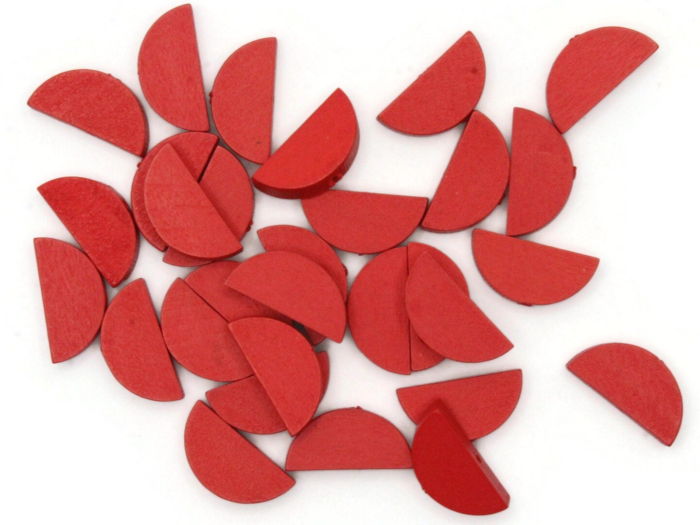 30 20mm Red Semi-Circle Half Coin Wood Beads