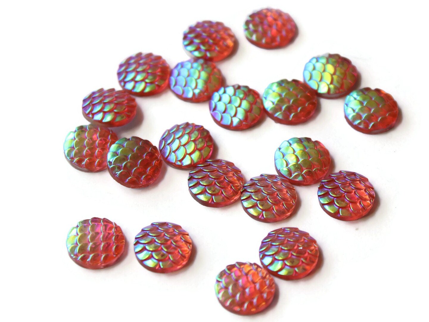 12mm Round Pink Mermaid Scale Flat Back Cabochons
