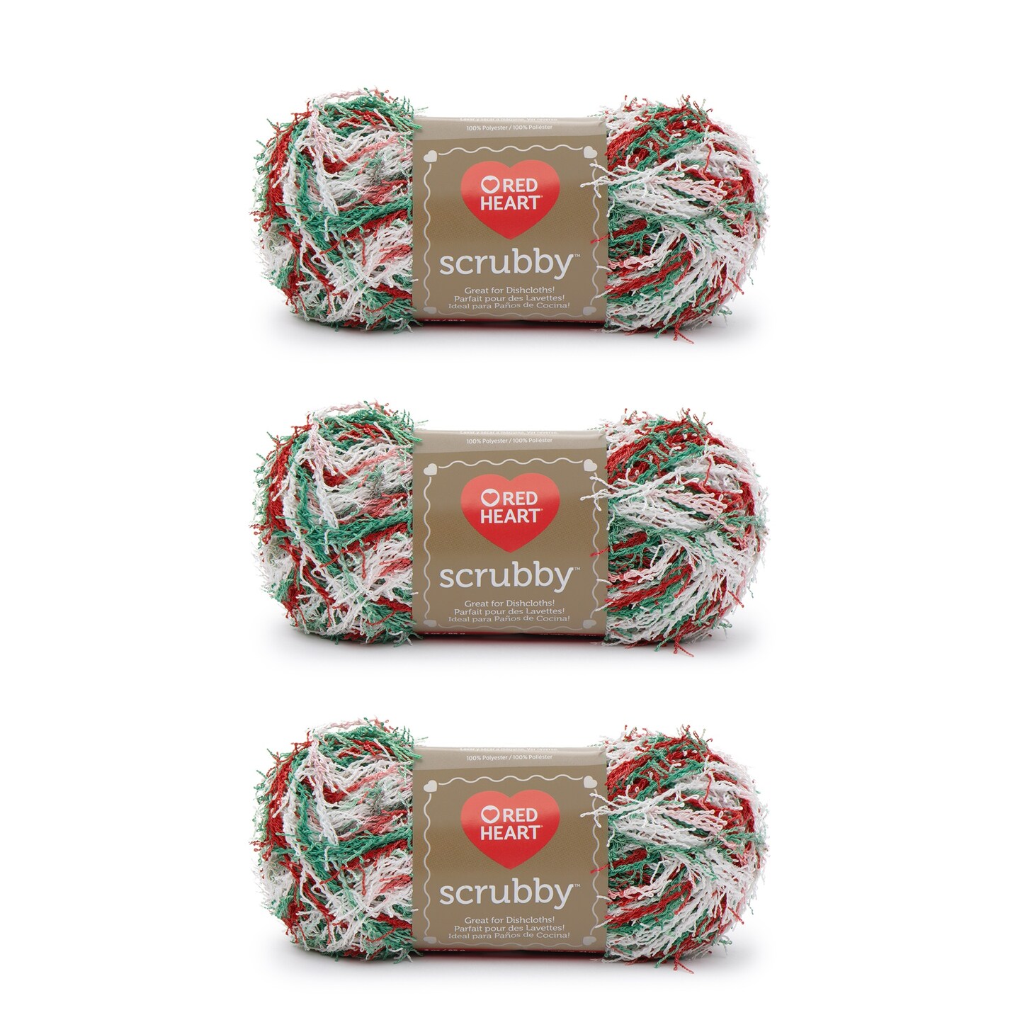 Red Heart Scrubby Jolly Yarn - 3 Pack of 85g/3oz - Polyester - 4 Medium (Worsted) - 78 Yards - Knitting/Crochet