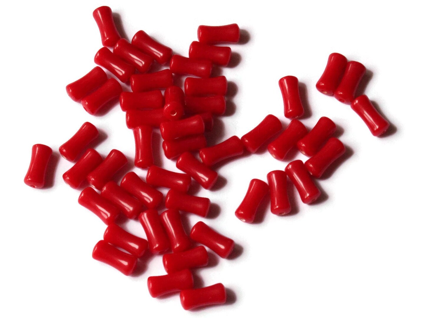 50 11mm Red Beads Tapered Tube Beads Vintage Plastic Beads