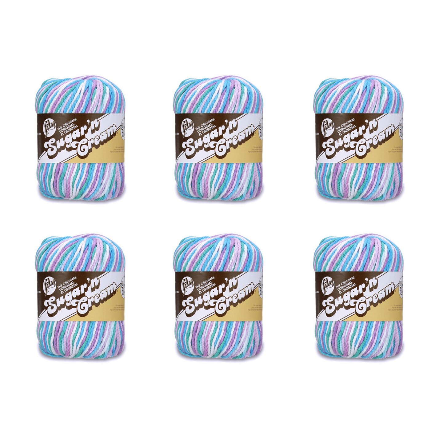 Lily Sugar&#x27;N Cream Super Size Beach Ball Blue Yarn - 6 Pack of 85g/3oz - Cotton - 4 Medium (Worsted) - 150 Yards - Knitting/Crochet