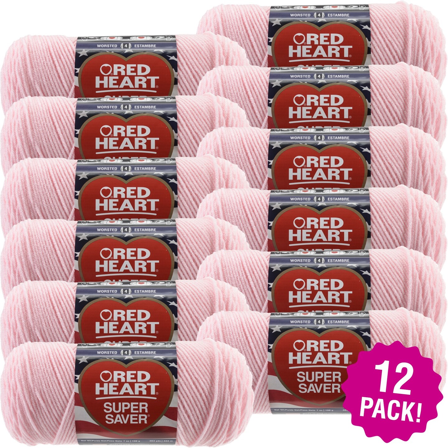 Multipack of 12 - Red Heart Super Saver Yarn-Baby Pink