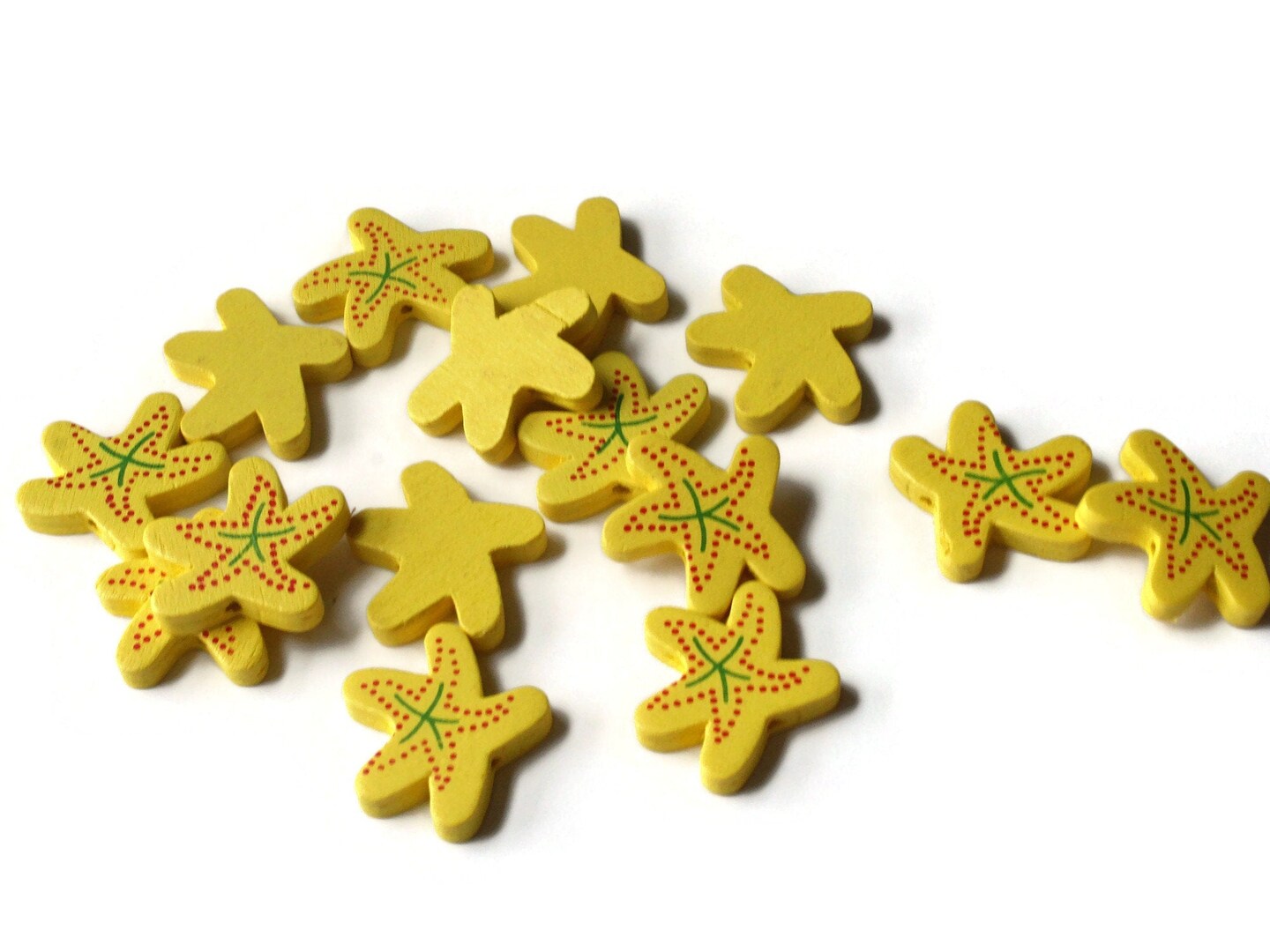 15 28mm Yellow Wood Starfish Beads Loose Wooden Star Beads