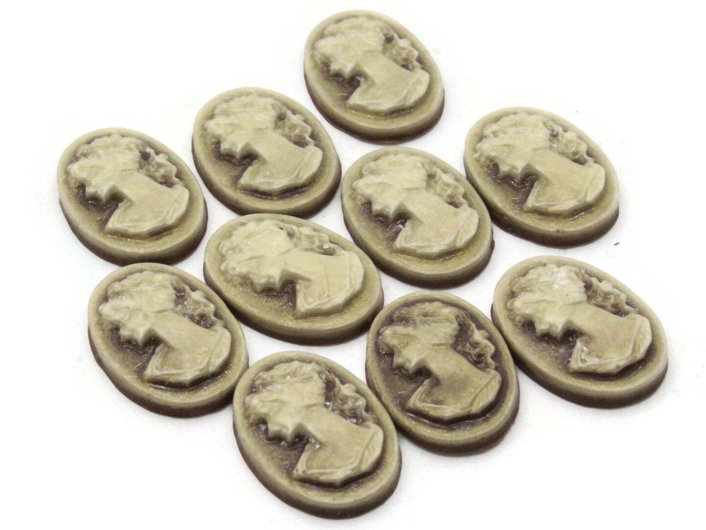 10 18mm Brown Left Facing Greek Face Resin Oval Cameo Cabochons