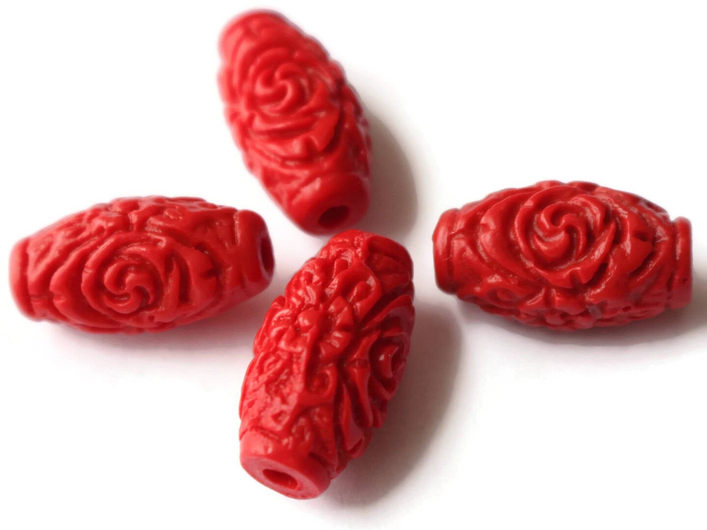 4 17mm Carved Cinnabar Barrel Beads Cinnabar Tube Beads Red Lacquer Beads