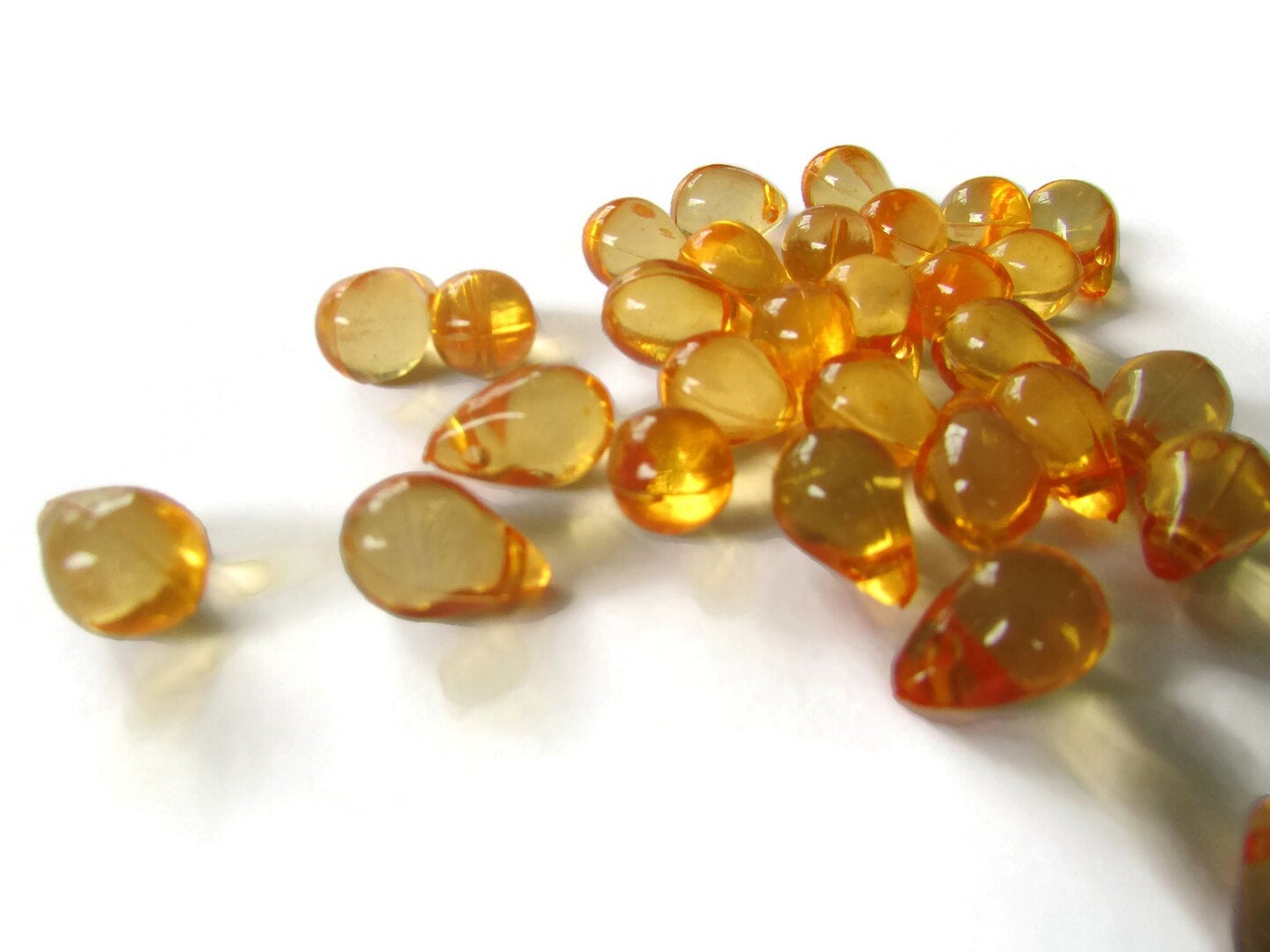 30 13mm Golden Orange Teardrop Beads Side Drilled Acrylic Beads