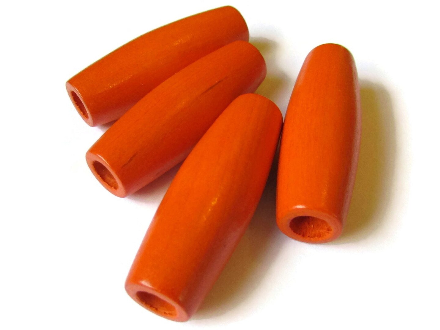 2 Inch Long Large Orange Wood Tube Beads Vintage Wooden Large Hole Macrame Beads