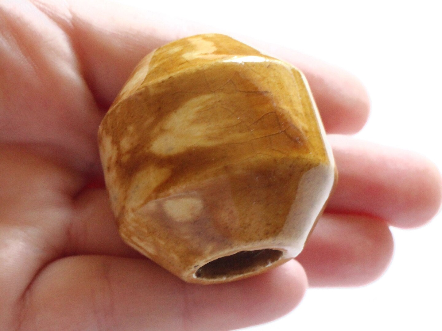 38mm Brown Spotted Banded Round Vintage Macrame Ceramic Porcelain Bead bG2