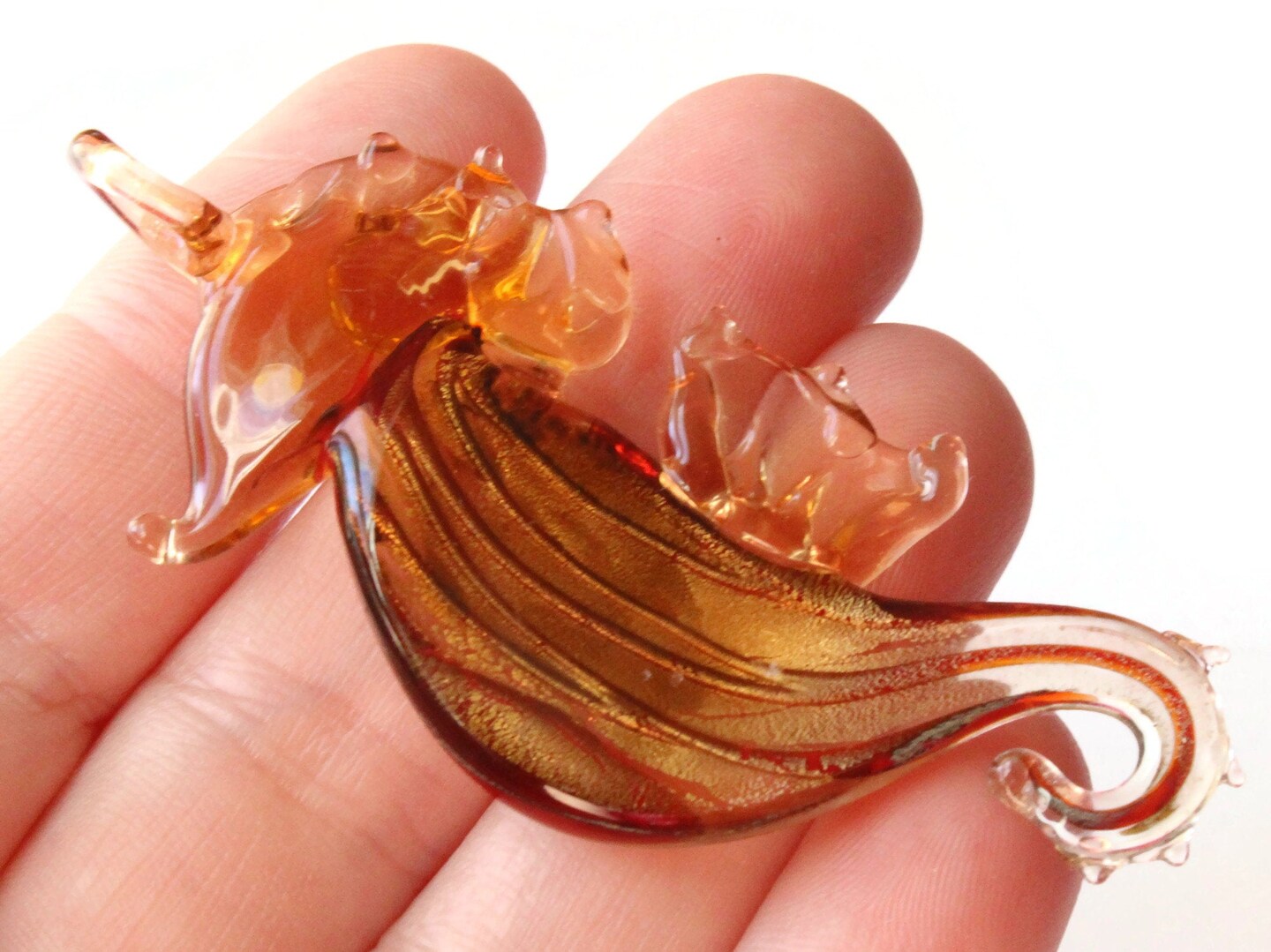 69mm Brown Seahorse Foil Glass Pendants