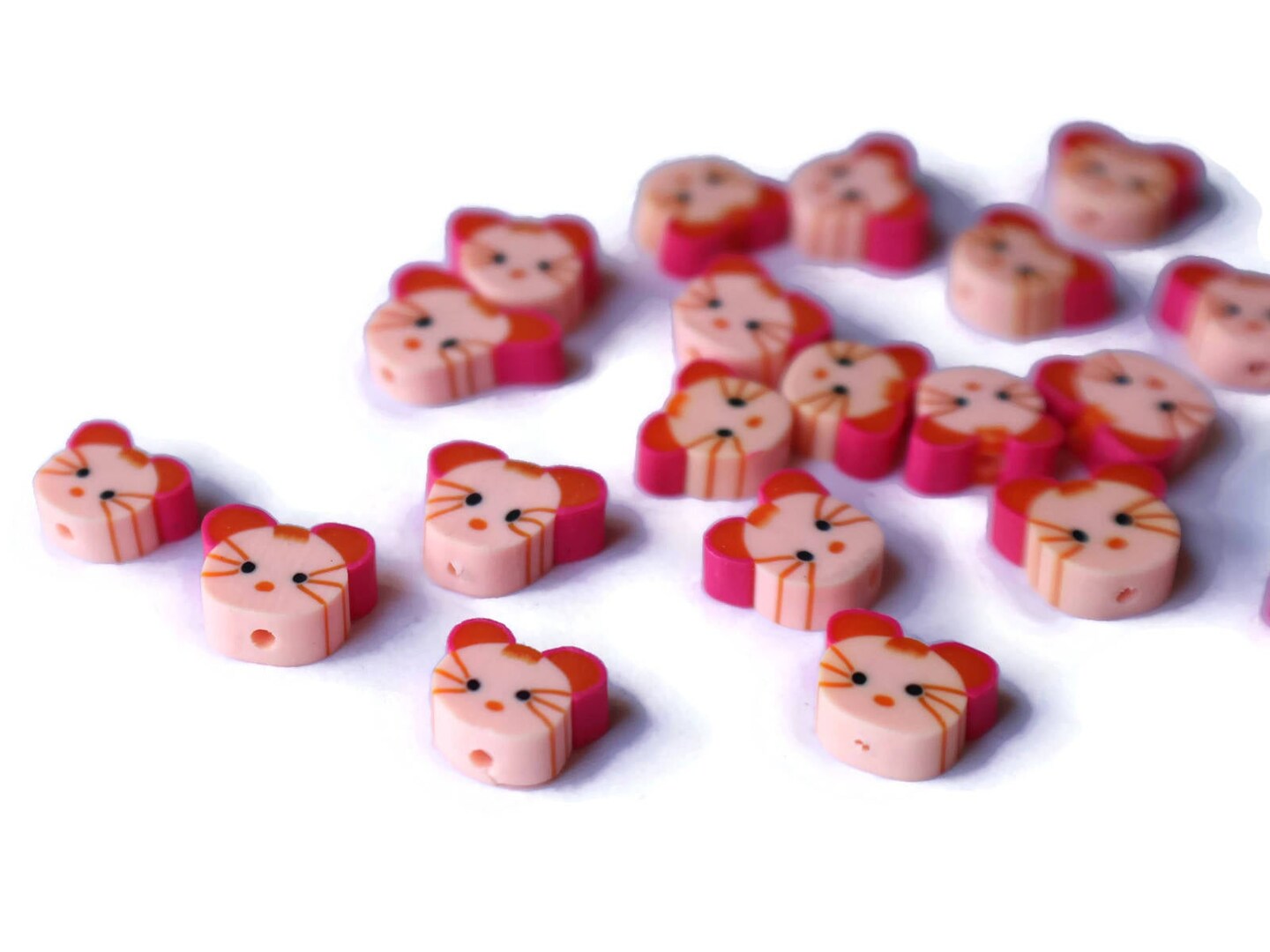 20 Pink Mouse Head Beads Miniature Animal Polymer Clay Beads Zoo Beads