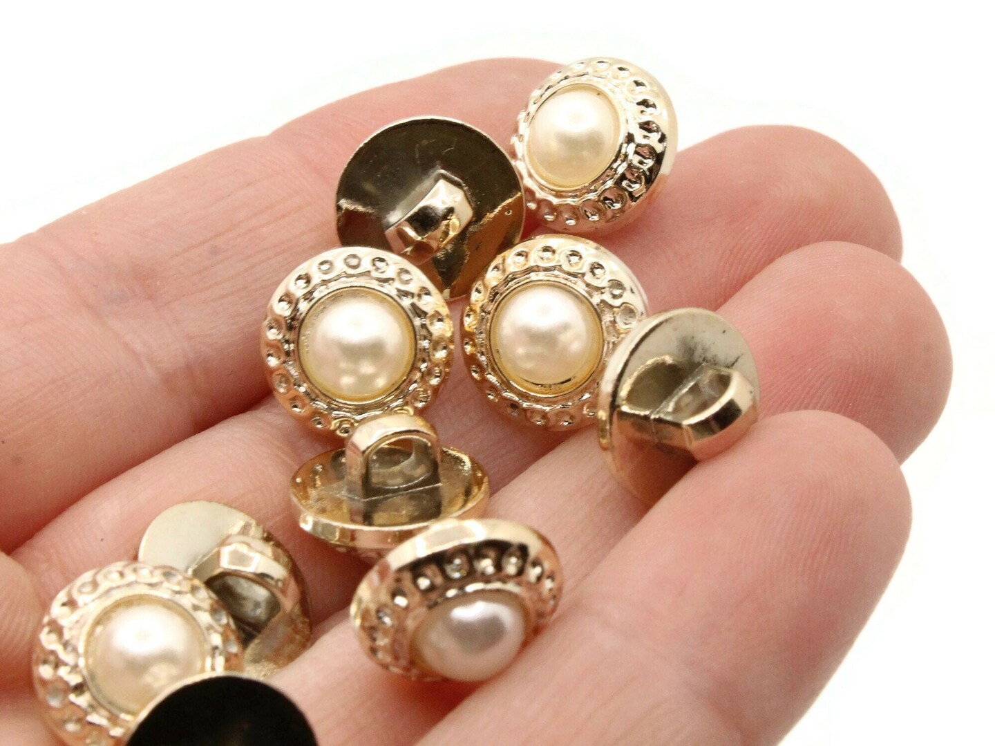 10 12mm Pearl Silver Shank Plastic Buttons