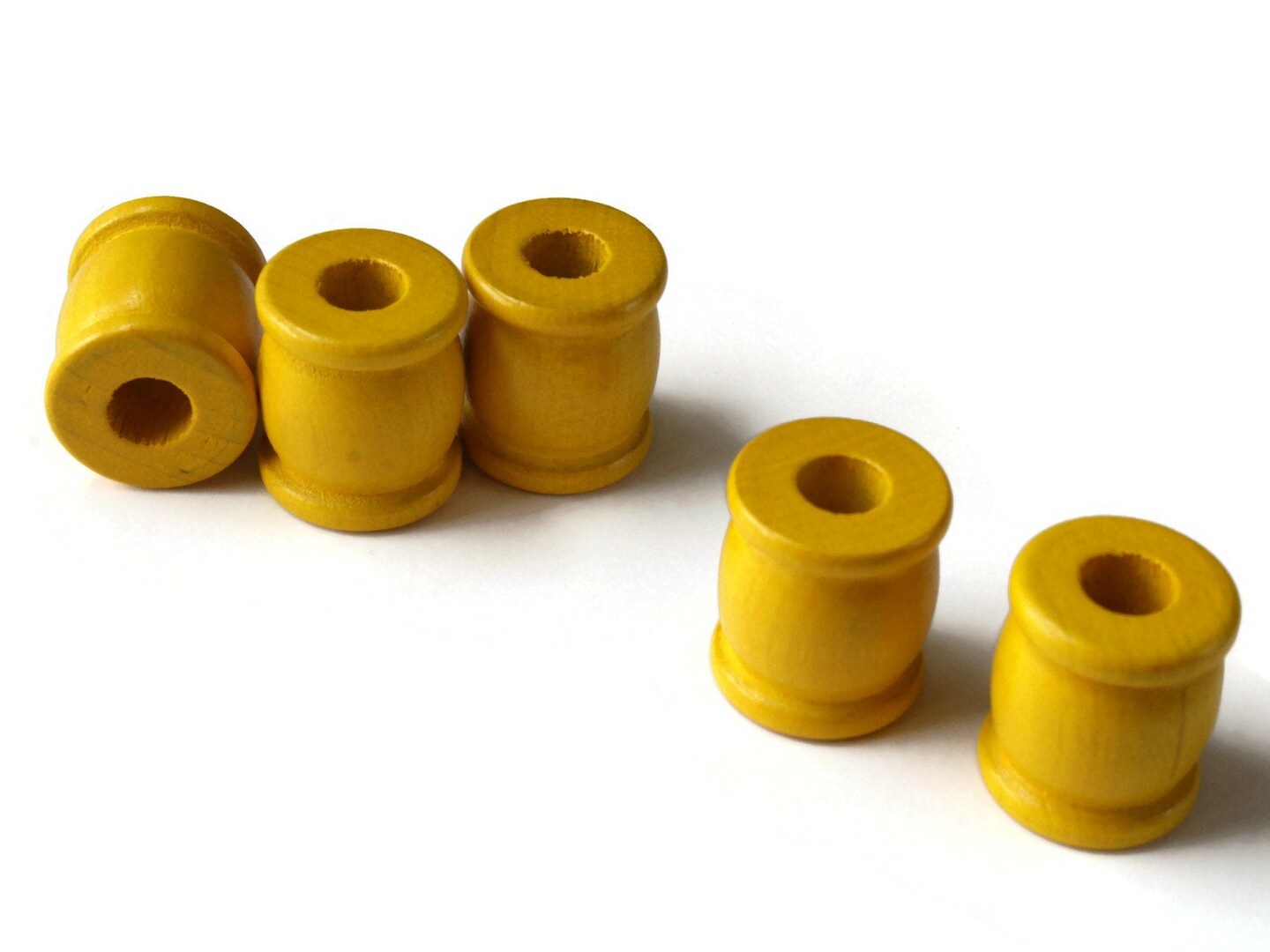 5 22mm Vintage Yellow Wooden Drum Beads Spool Beads