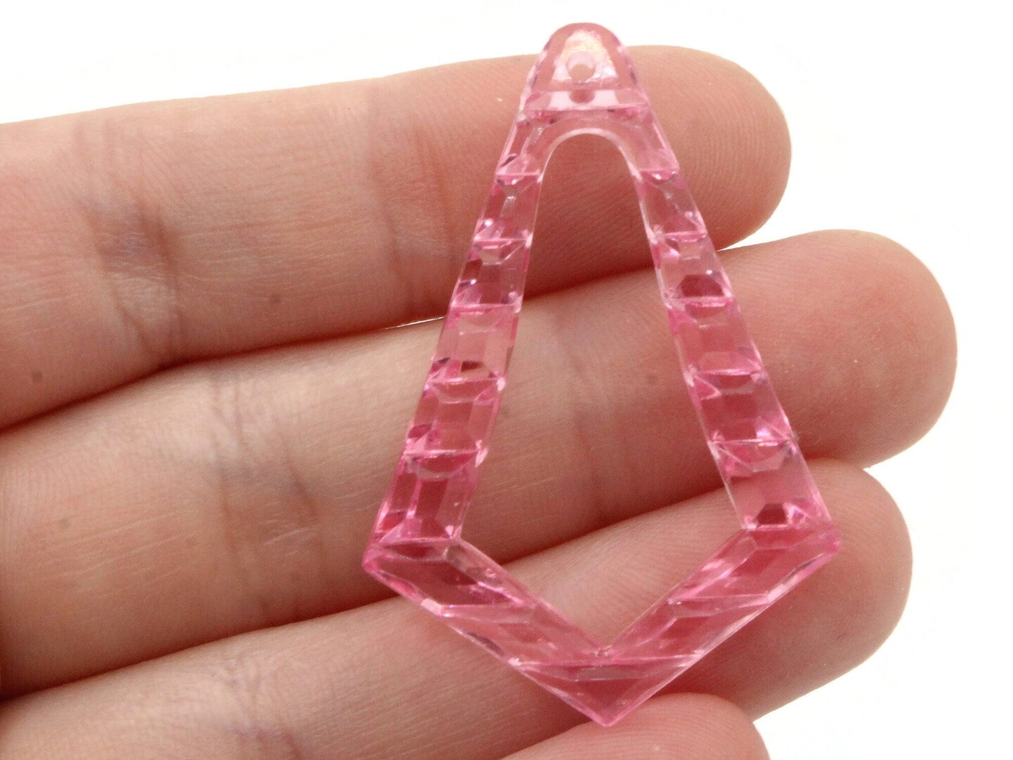 6 43mm Clear Pink Vintage Plastic Open Bumpy Triangle Beads