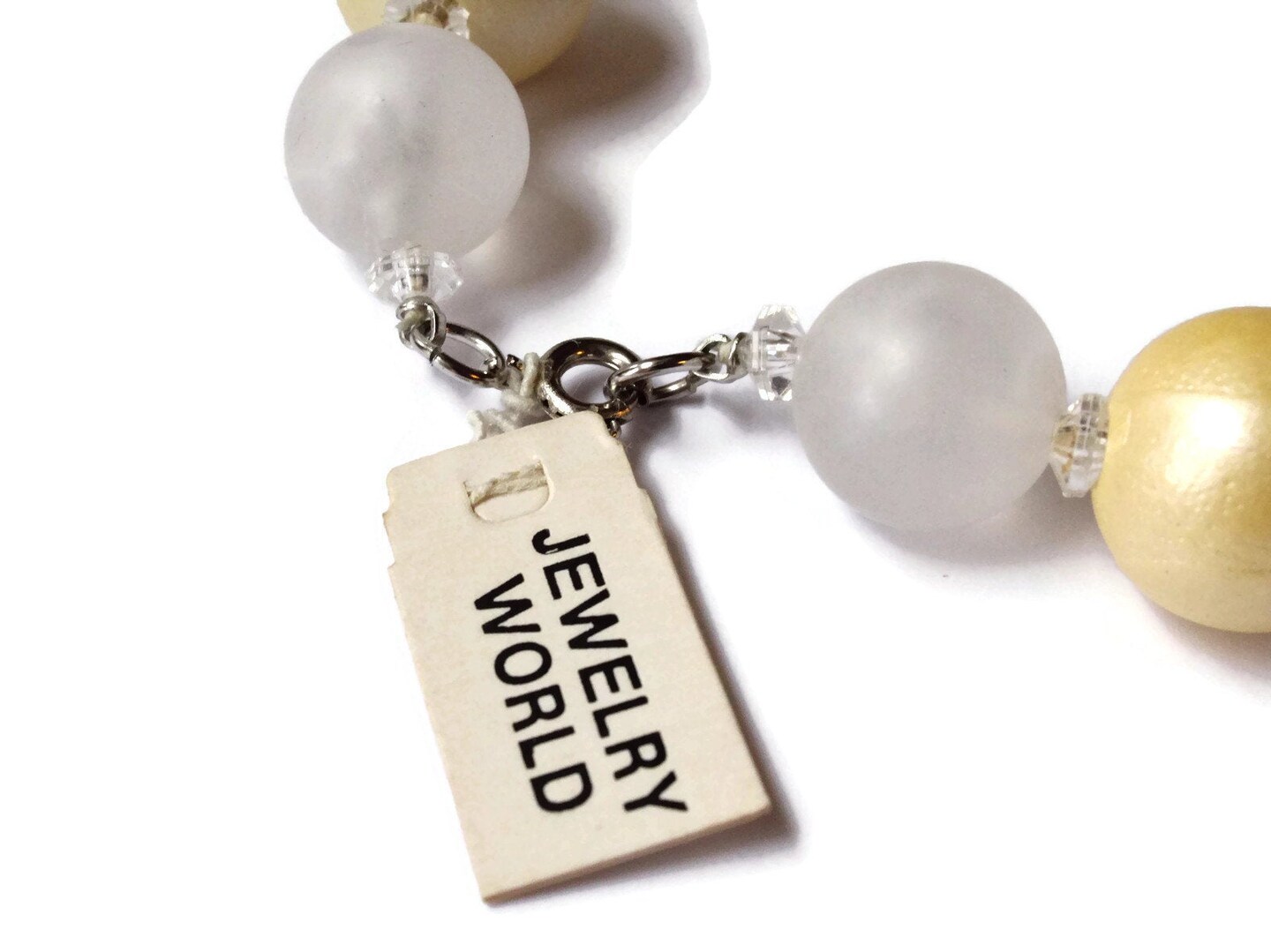 21 Inch Frosted Clear and Golden Yellow Vintage Beaded Necklace