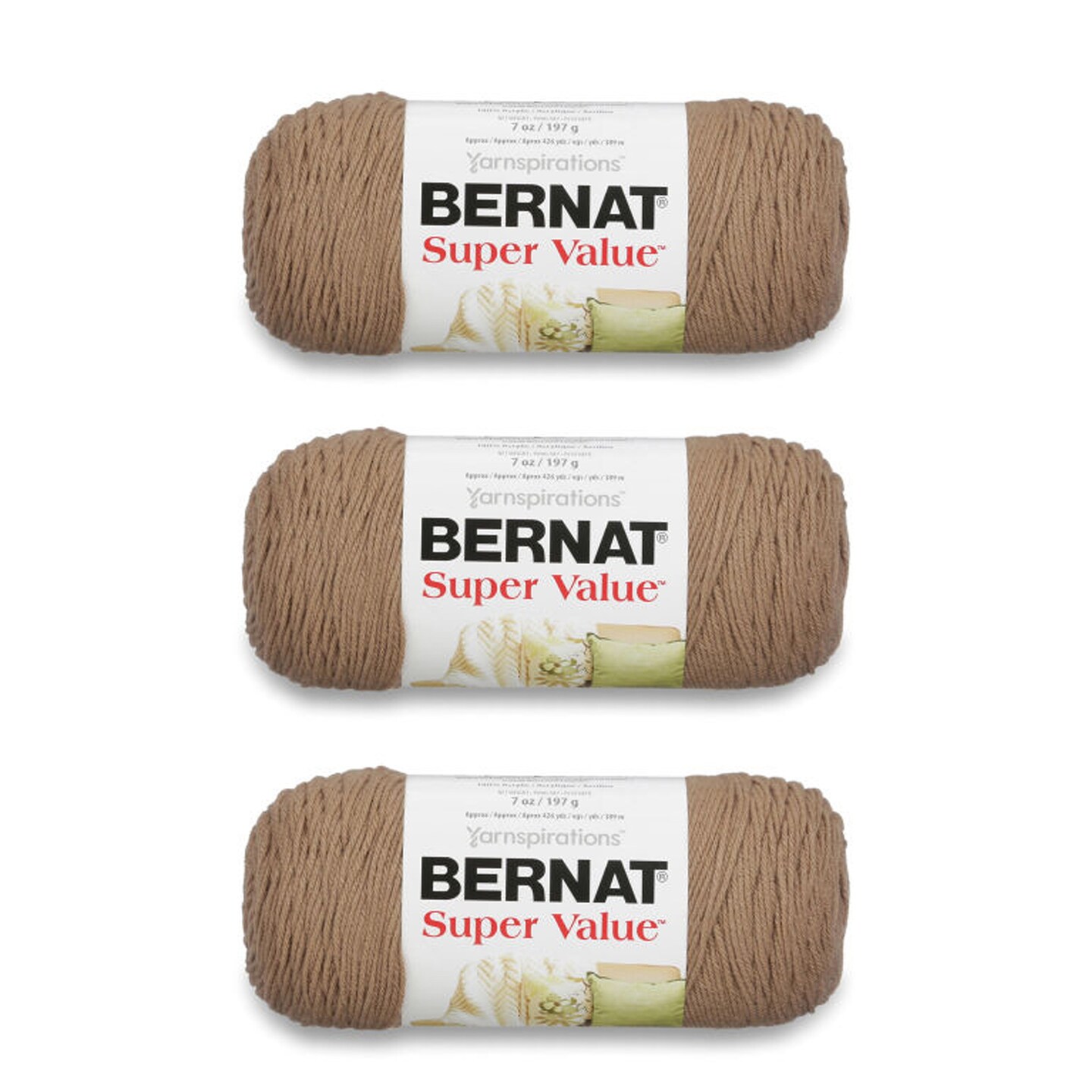 Bernat Super Value Honey Yarn - 3 Pack of 198g/7oz - Acrylic - 4 Medium (Worsted) - 426 Yards - Knitting/Crochet