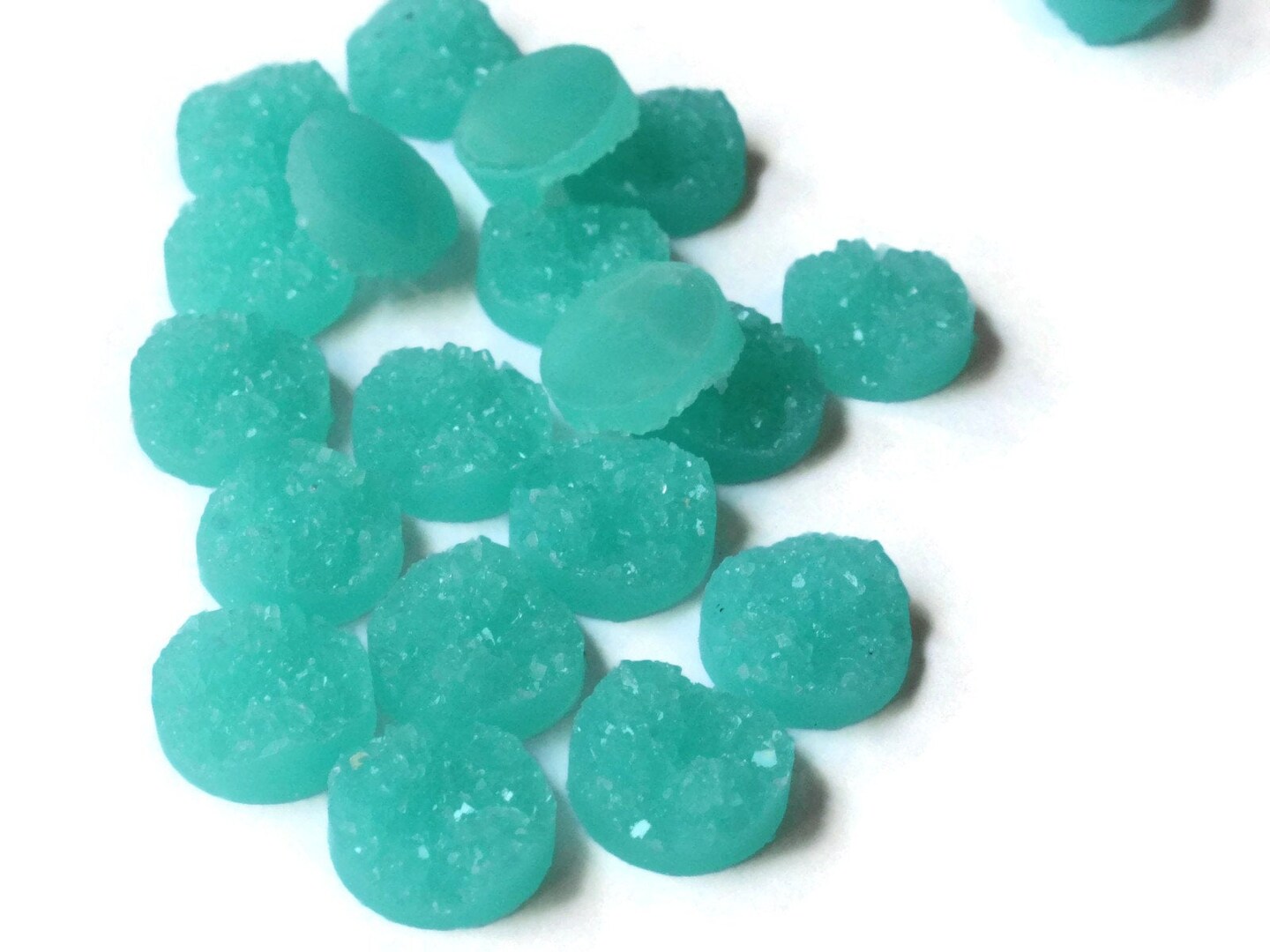 12mm Teal Blue Round Resin Druzy Cabochons