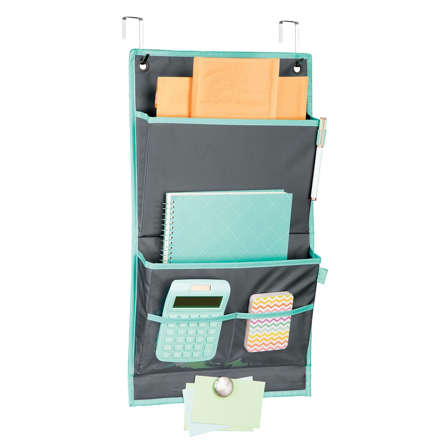 mDesign Fabric Hanging Office Cubicle Storage Organizer with Pockets