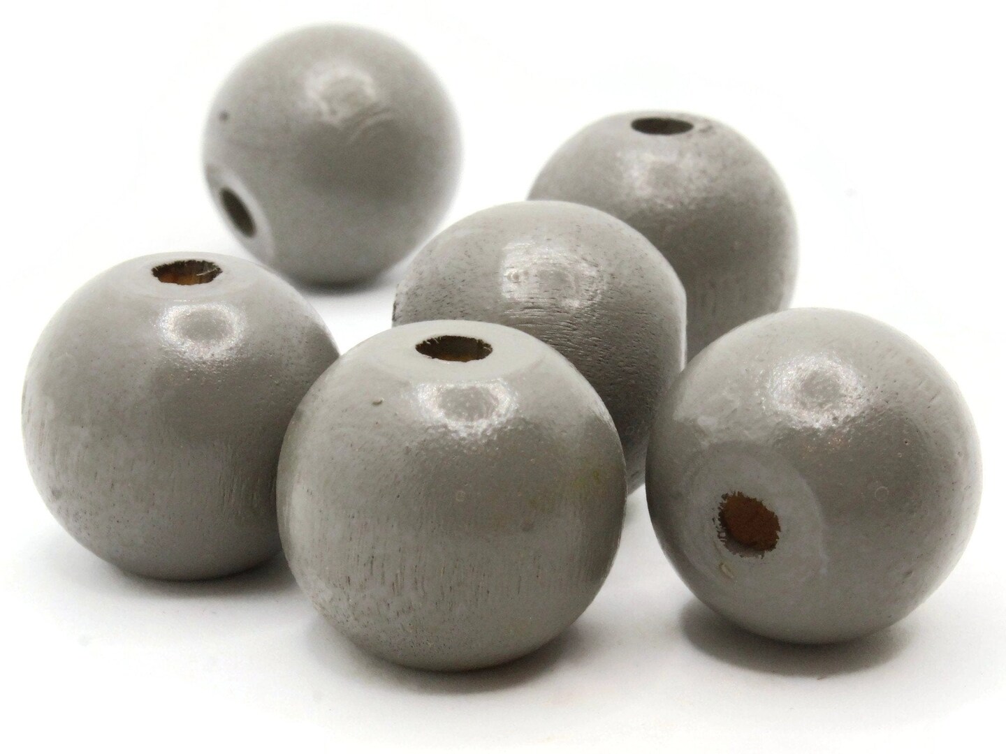 6 23mm Vintage Round Gray Wood Beads