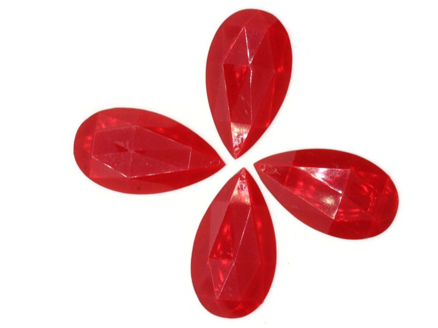 4 50mm Faceted Teardrop Red Vintage West German Plastic Cabochons