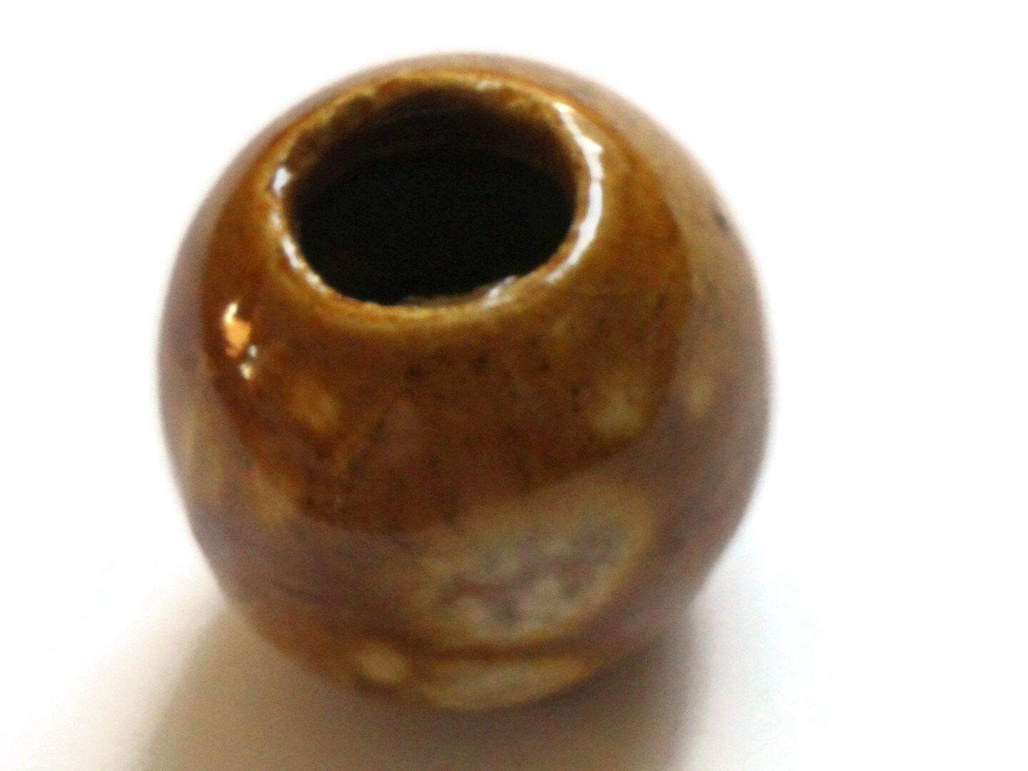 32mm Brown Spotted Round Bead Vintage Macrame Ceramic Porcelain Bead