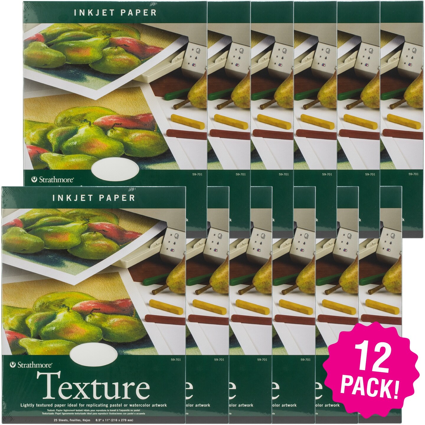 Multipack of 12 - Strathmore Ink Jet Paper Texture 8.5&#x22;X11&#x22;-25 Sheets