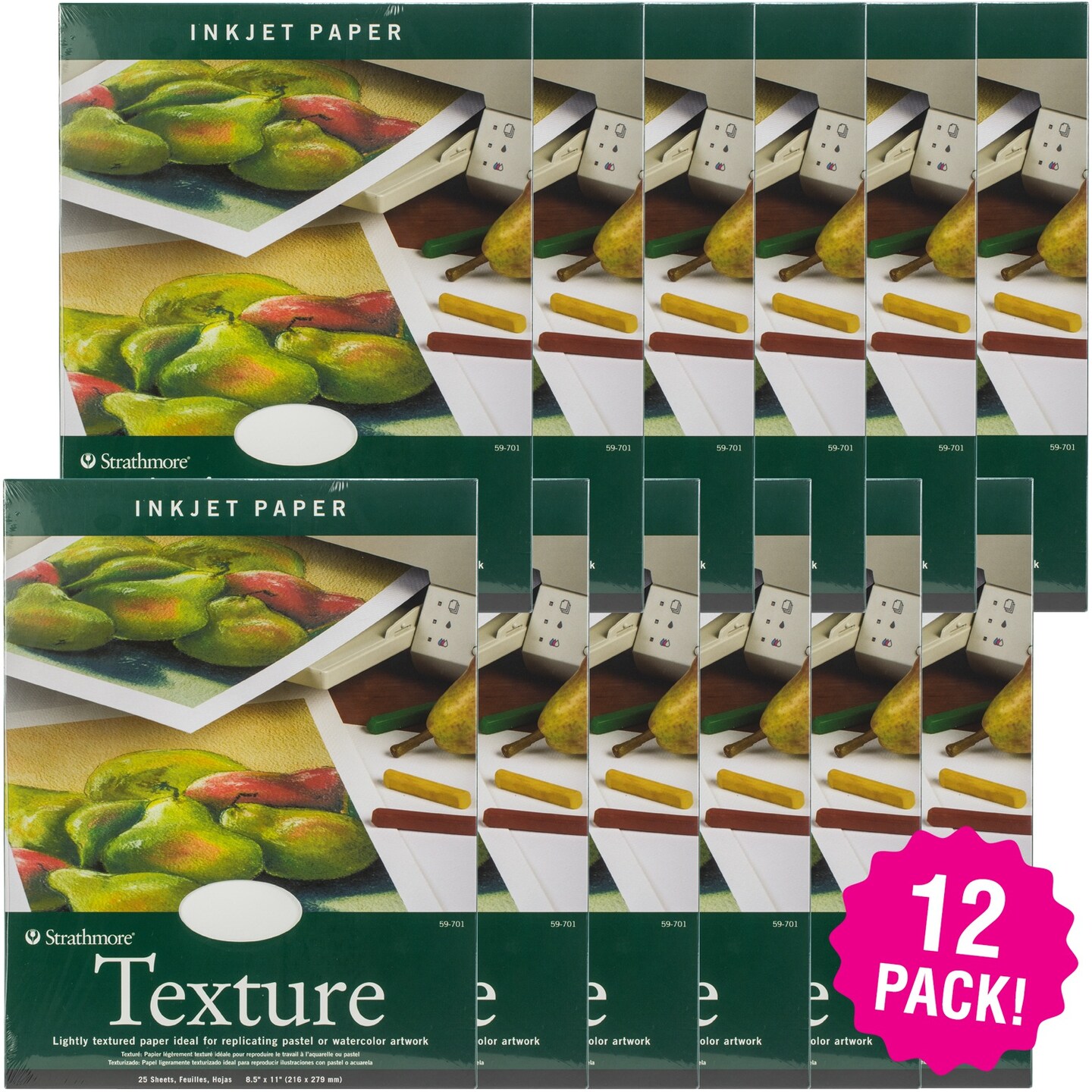 Multipack of 12 - Strathmore Ink Jet Paper Texture 8.5"X11"-25 Sheets