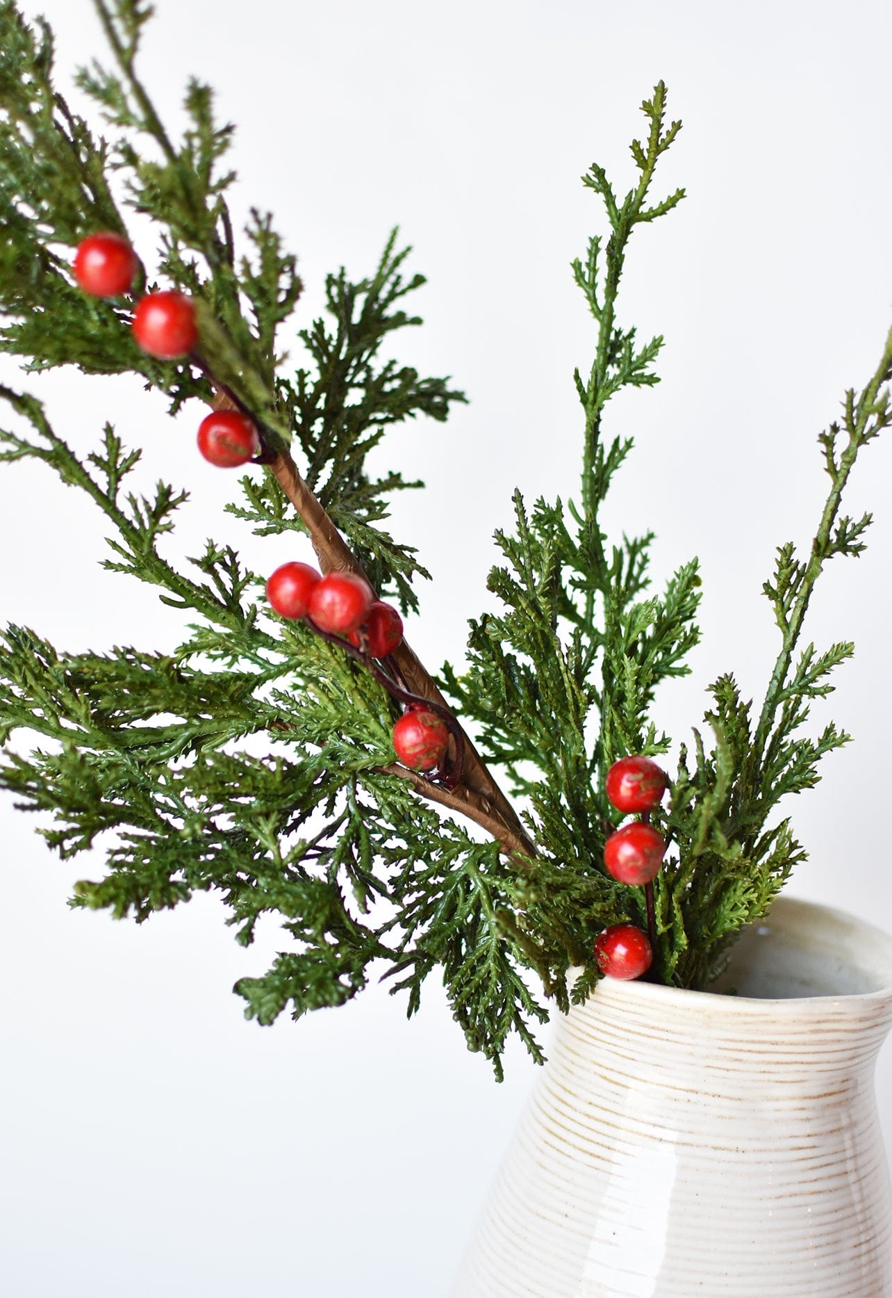 24&#x22; Faux Cedar Spray w/ Red Berry Stem
