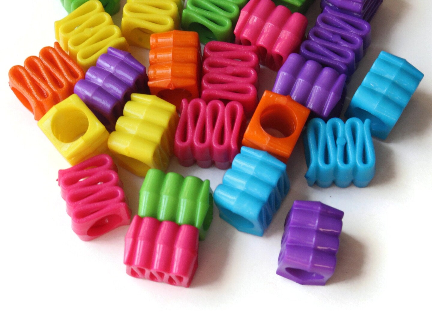 30 14mm Mixed Color Ribbon Acrylic Beads Plastic Rectangle Beads 1535