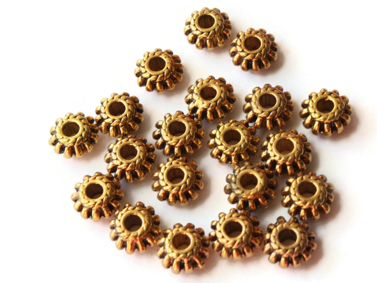 20 7.5mm Antique Golden Fluted Rondelle Beads