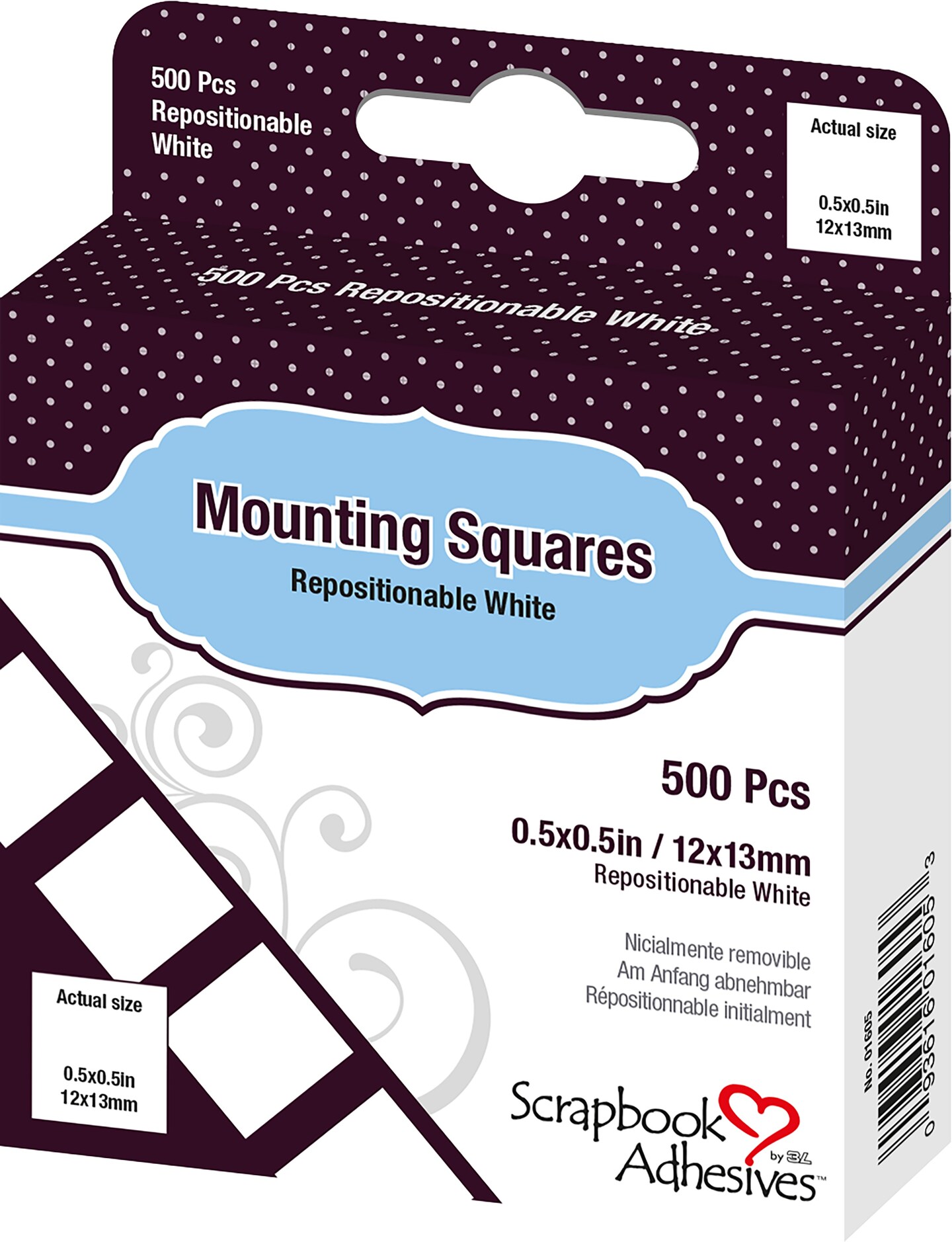 Multipack of 6 - Scrapbook Adhesives Mounting Squares 500/Pkg-Repositionable, White, .5"X.5"