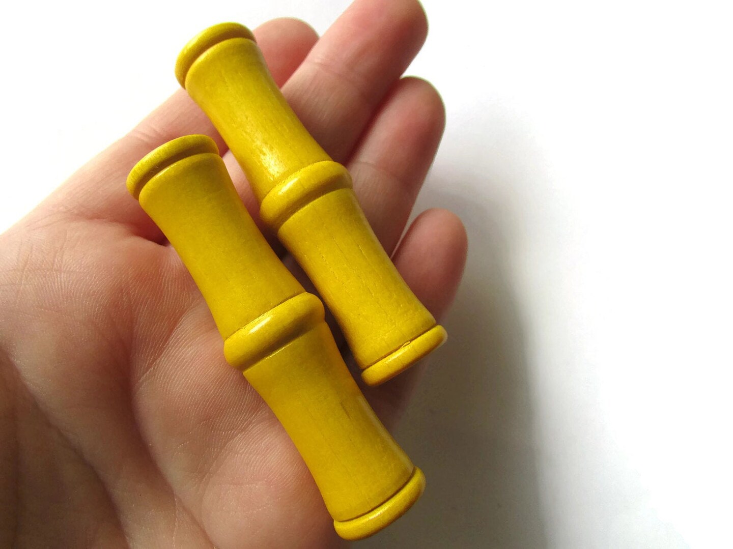 4 60mm Vintage Yellow Wood Tube Beads - Large Hole Macrame Beads